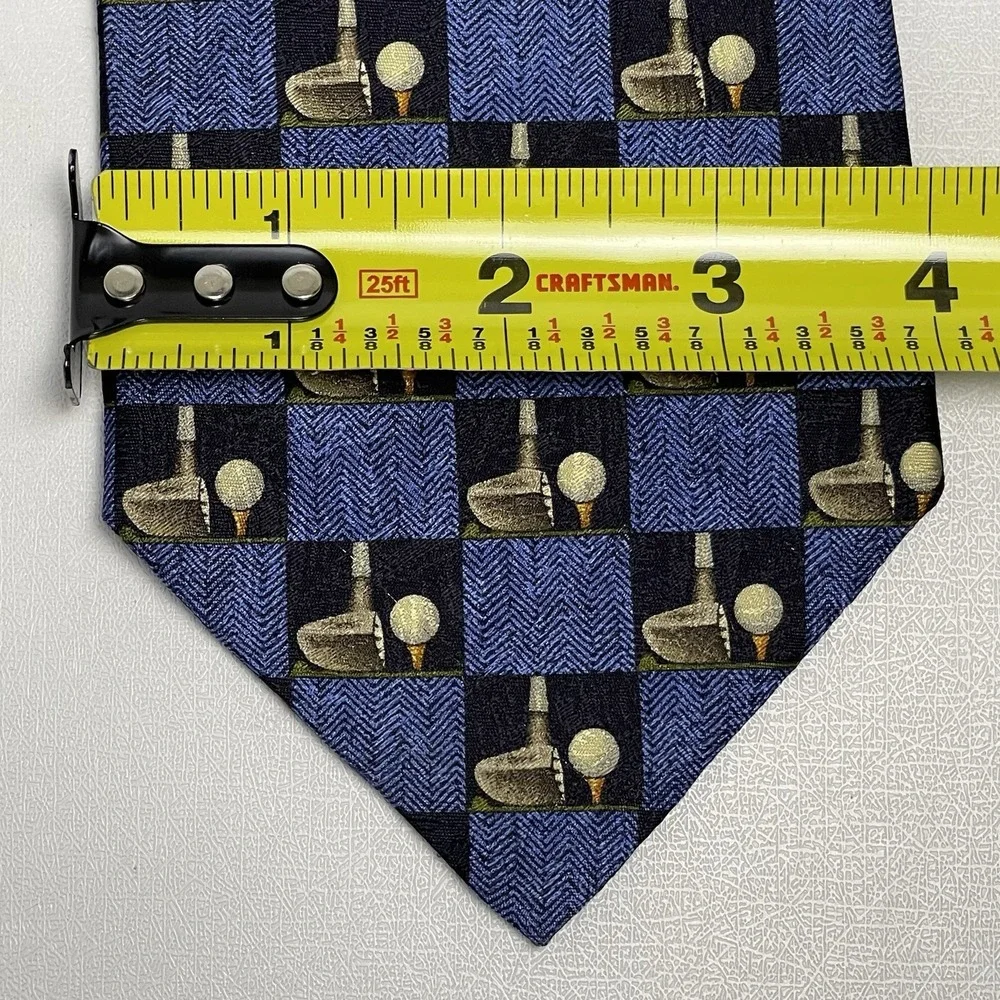 Ermenegildo Zegna 100% Silk Italy Seta Tie Golf Club Ball Blue Squares